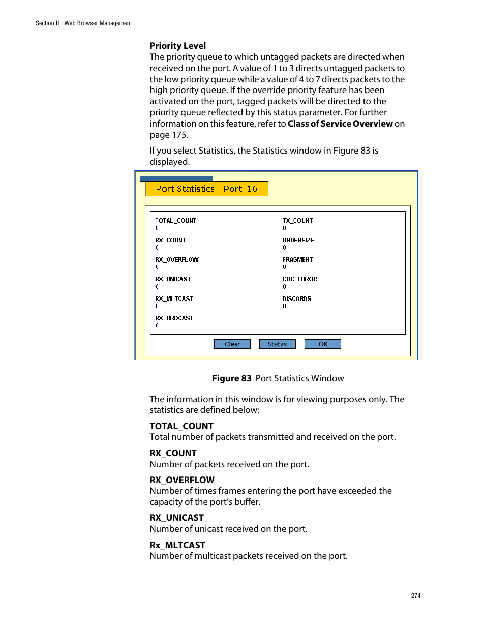 Figure 83: port statistics window | Allied Telesis AT-S39 User Manual | Page 274 / 343