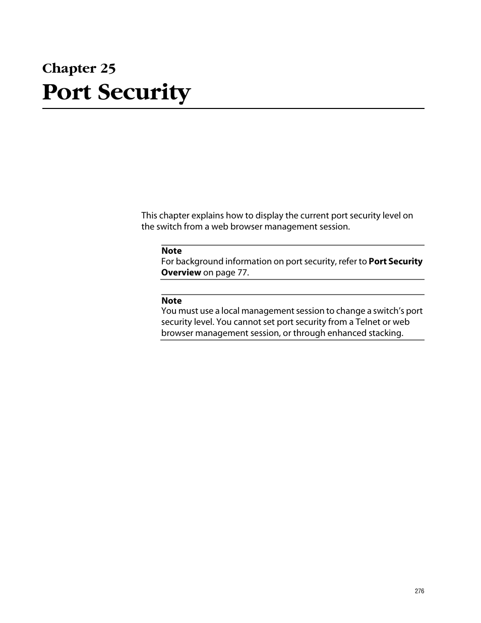 Chapter 25, Port security, Chapter 25 port security | Allied Telesis AT-S39 User Manual | Page 276 / 343