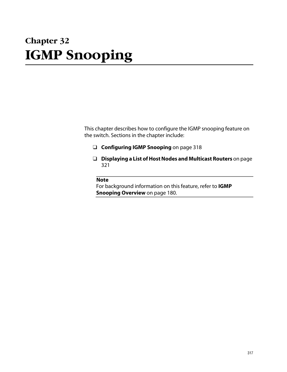 Chapter 32, Igmp snooping, Chapter 32 igmp snooping | Allied Telesis AT-S39 User Manual | Page 317 / 343