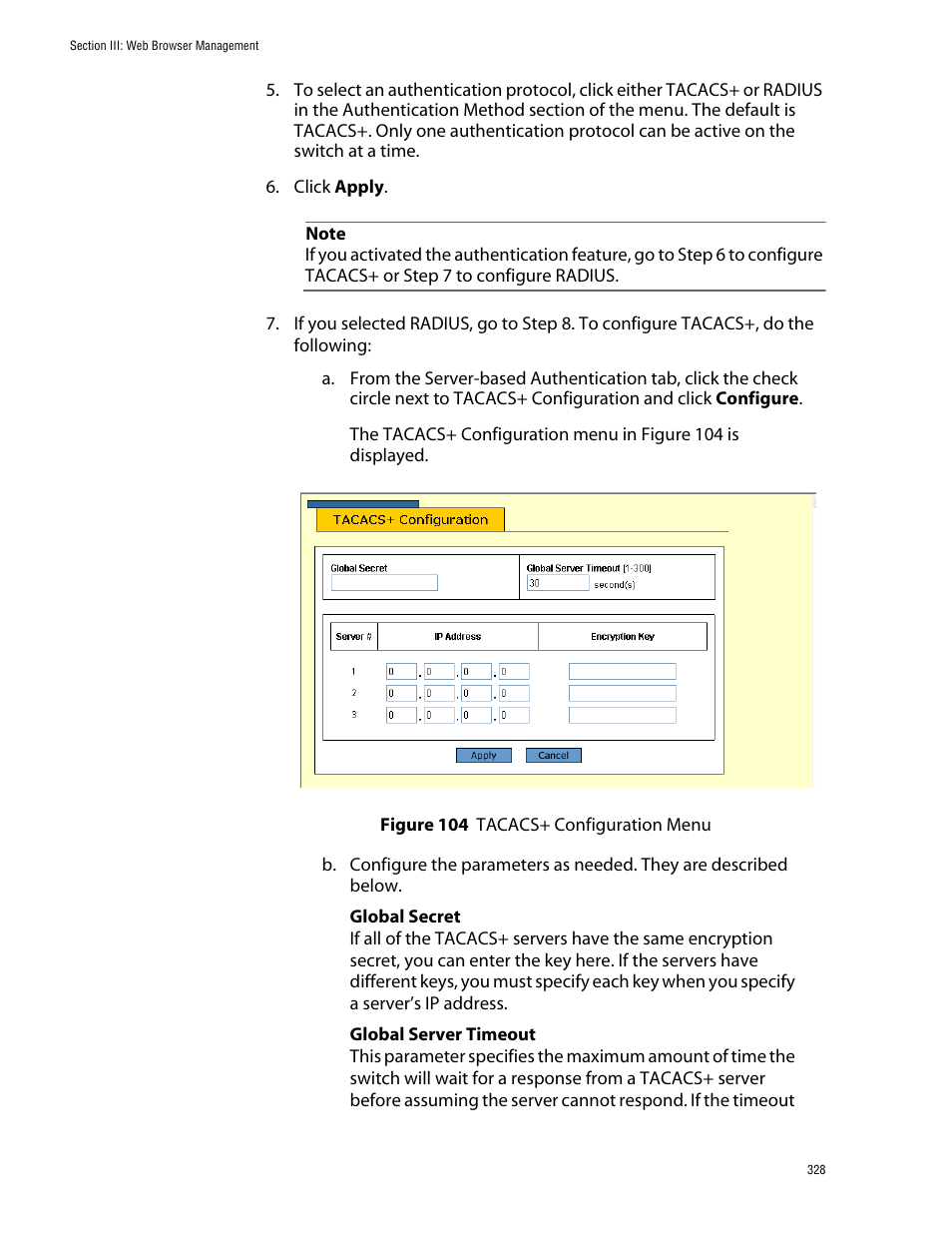 Figure 104: tacacs+ configuration menu | Allied Telesis AT-S39 User Manual | Page 328 / 343