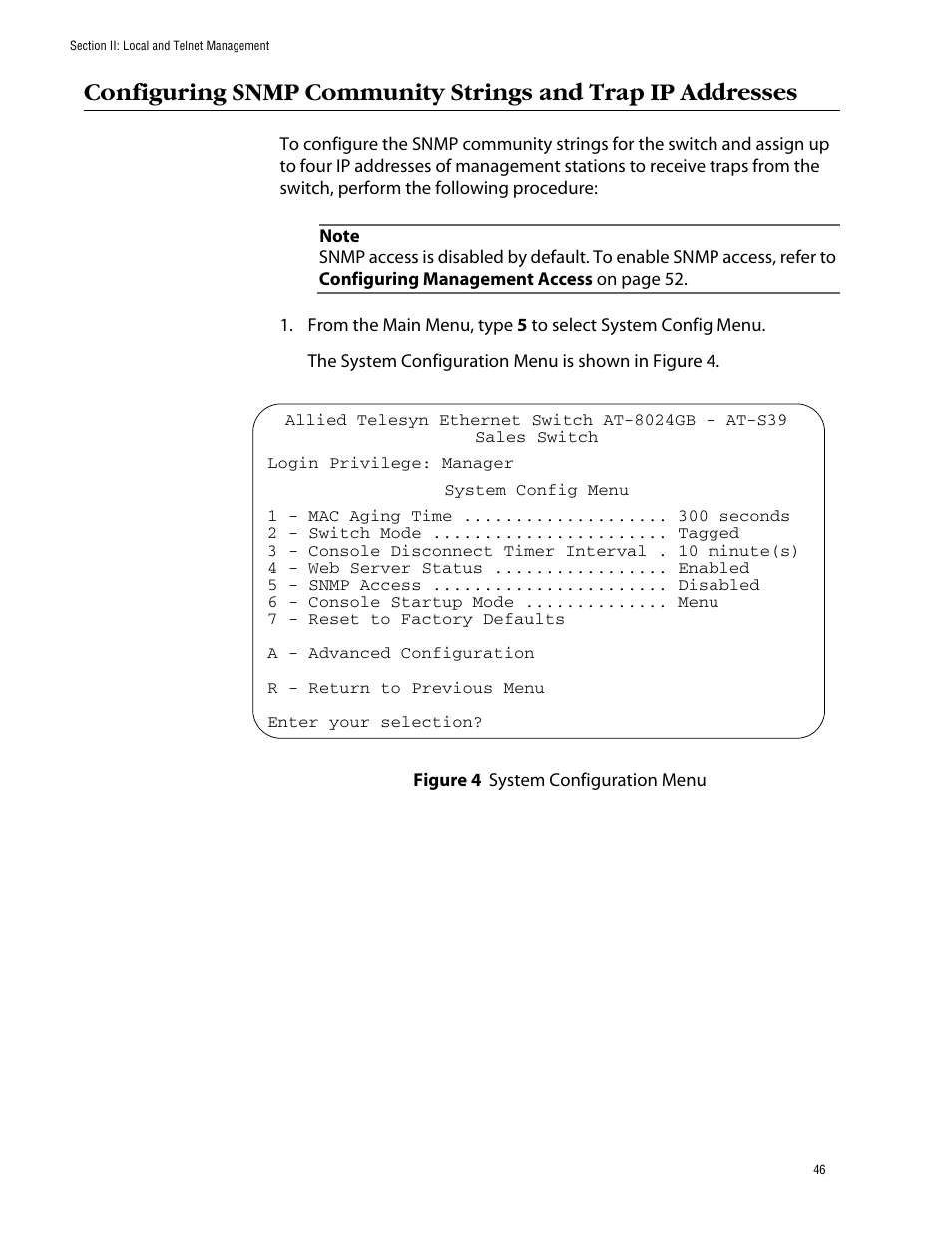 Figure 4: system configuration menu | Allied Telesis AT-S39 User Manual | Page 46 / 343