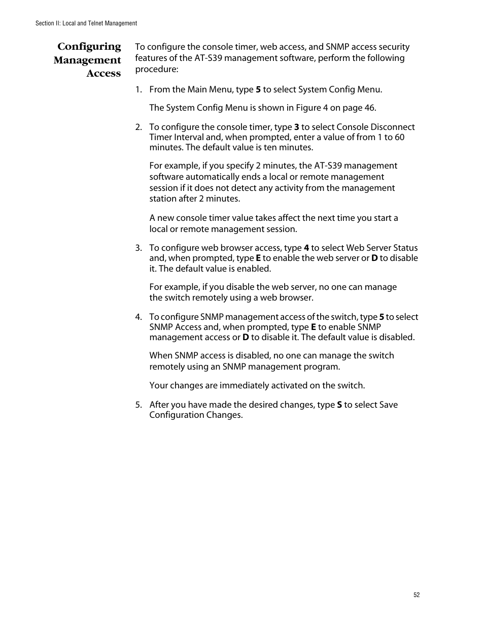 Configuring management access | Allied Telesis AT-S39 User Manual | Page 52 / 343