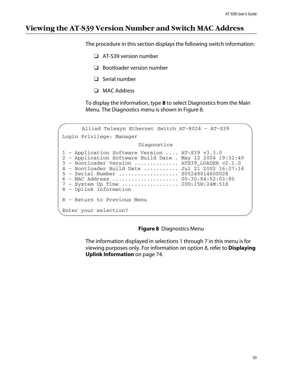 Figure 8: diagnostics menu | Allied Telesis AT-S39 User Manual | Page 53 / 343