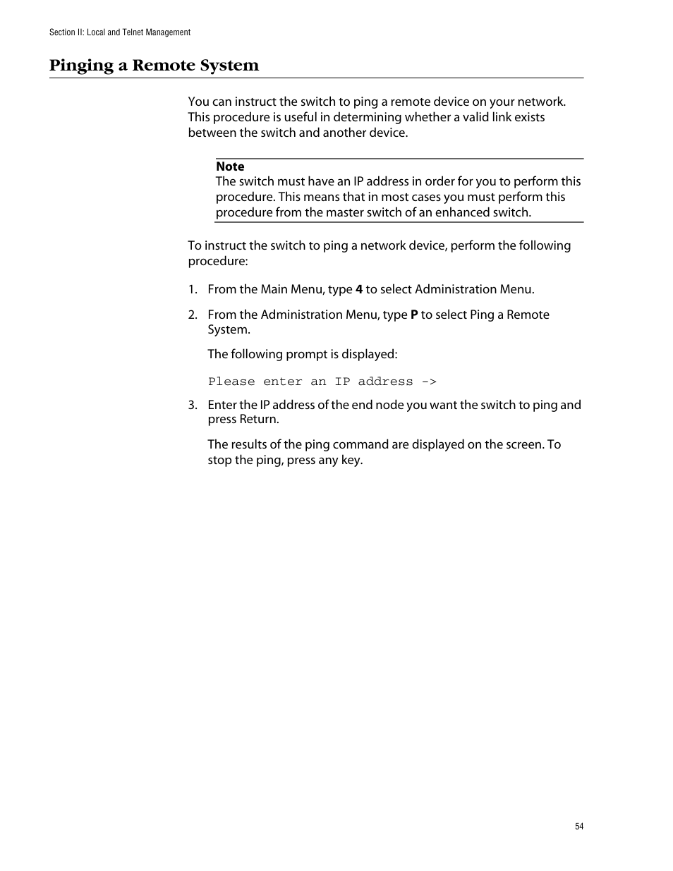 Pinging a remote system | Allied Telesis AT-S39 User Manual | Page 54 / 343