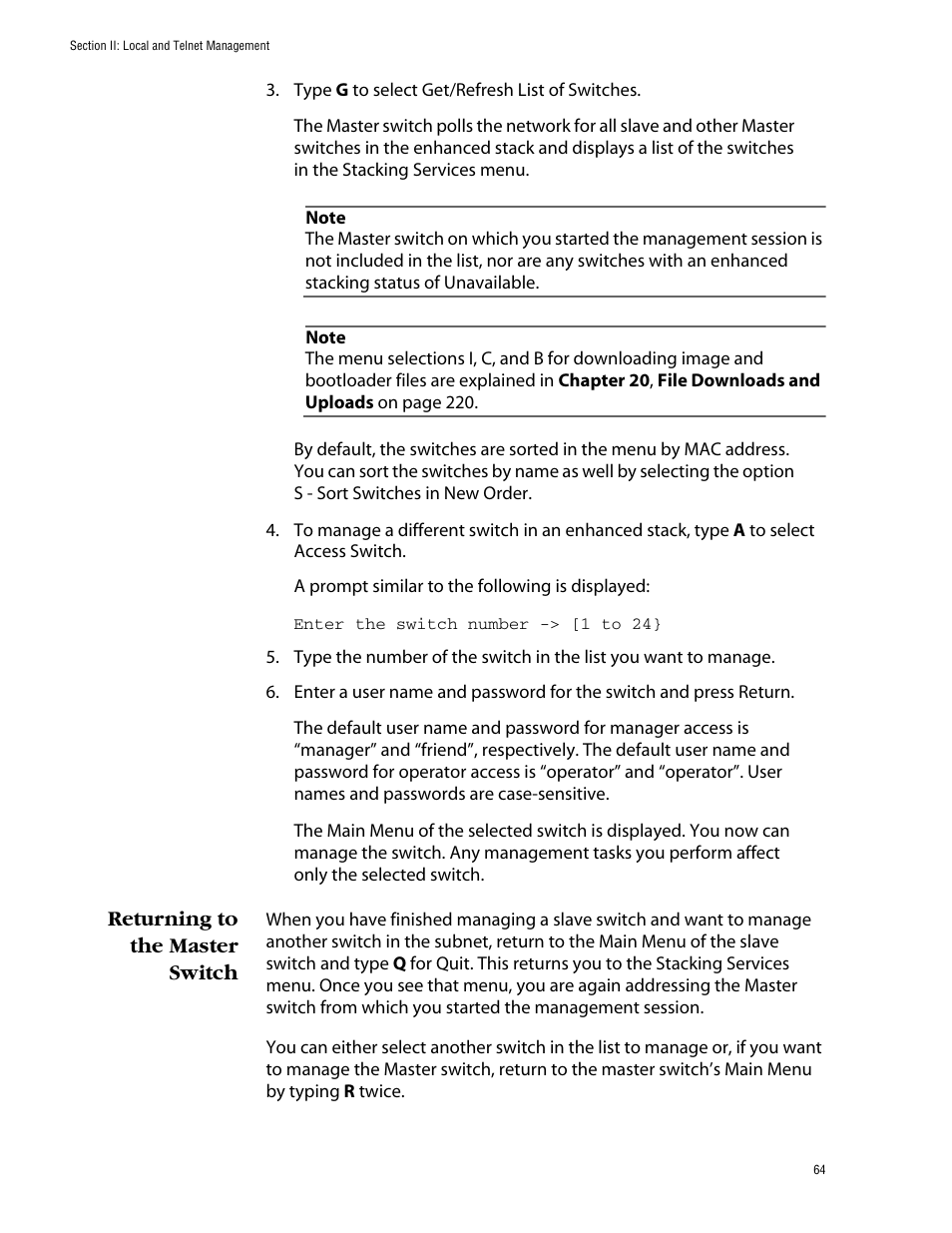 Returning to the master switch | Allied Telesis AT-S39 User Manual | Page 64 / 343