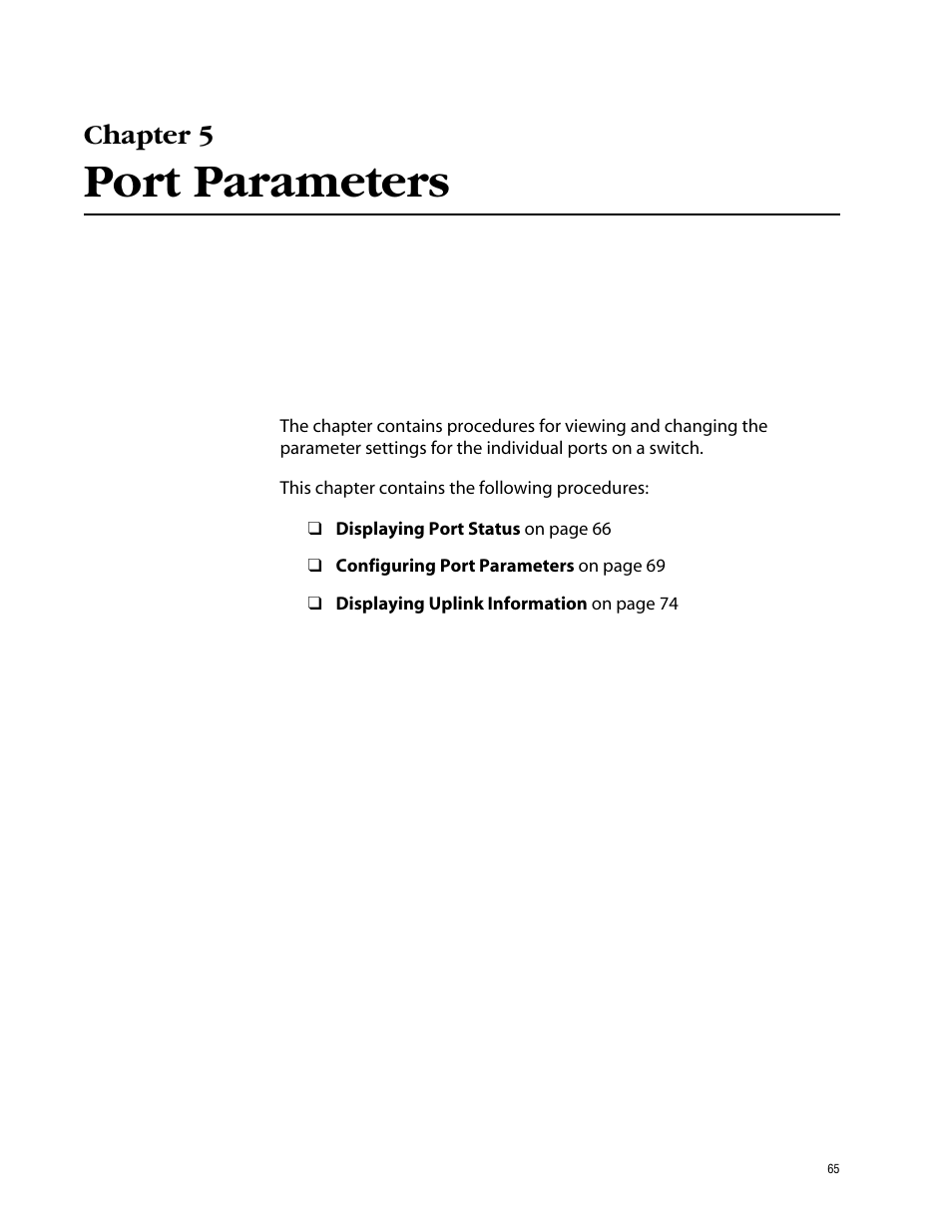 Chapter 5, Port parameters, Chapter 5 port parameters | Allied Telesis AT-S39 User Manual | Page 65 / 343