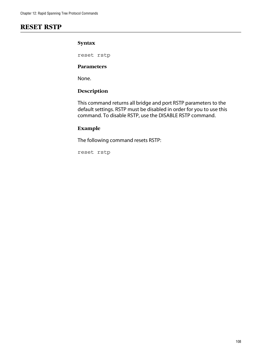 Reset rstp | Allied Telesis AT-S39 User Manual | Page 108 / 203