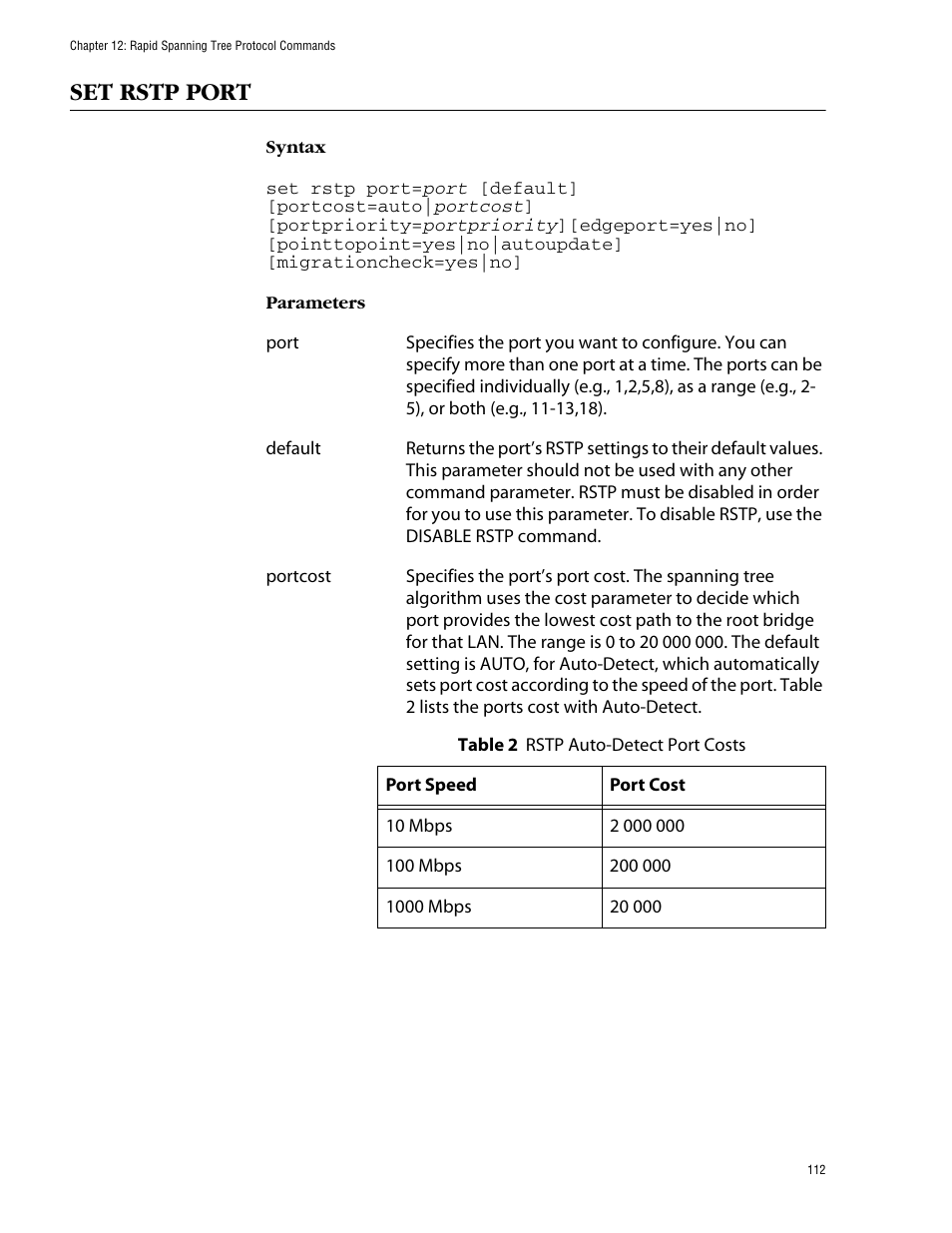 Set rstp port | Allied Telesis AT-S39 User Manual | Page 112 / 203