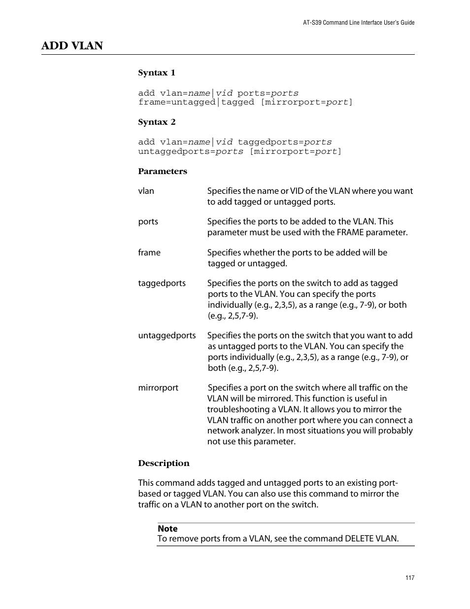 Add vlan | Allied Telesis AT-S39 User Manual | Page 117 / 203