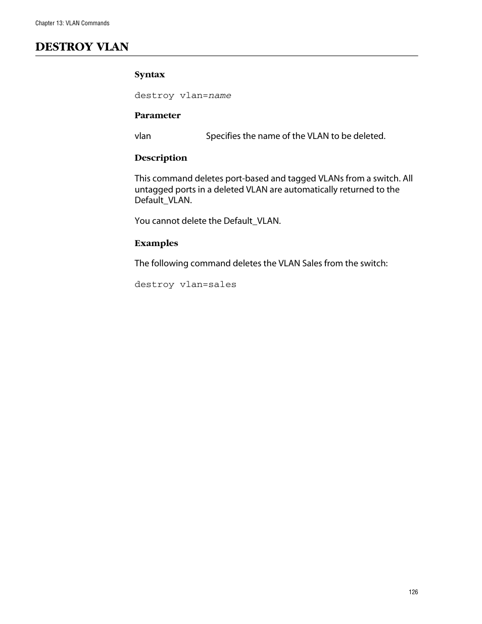 Destroy vlan | Allied Telesis AT-S39 User Manual | Page 126 / 203