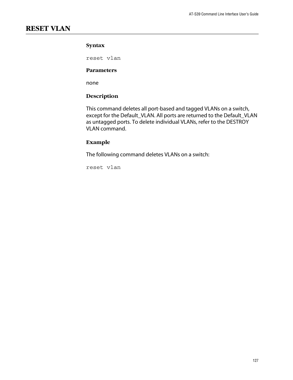 Reset vlan | Allied Telesis AT-S39 User Manual | Page 127 / 203