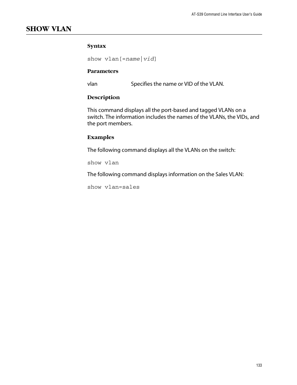 Show vlan | Allied Telesis AT-S39 User Manual | Page 133 / 203