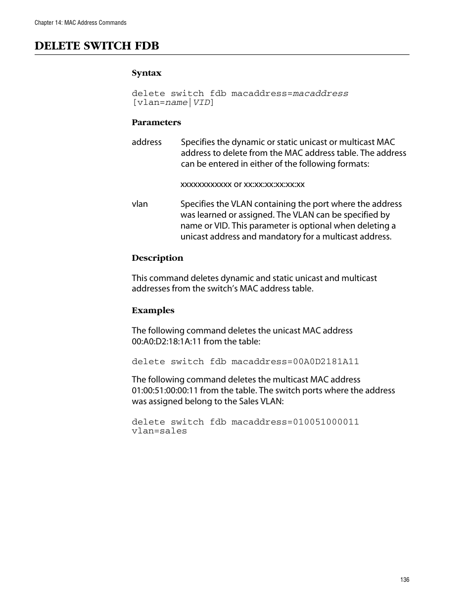 Delete switch fdb | Allied Telesis AT-S39 User Manual | Page 136 / 203