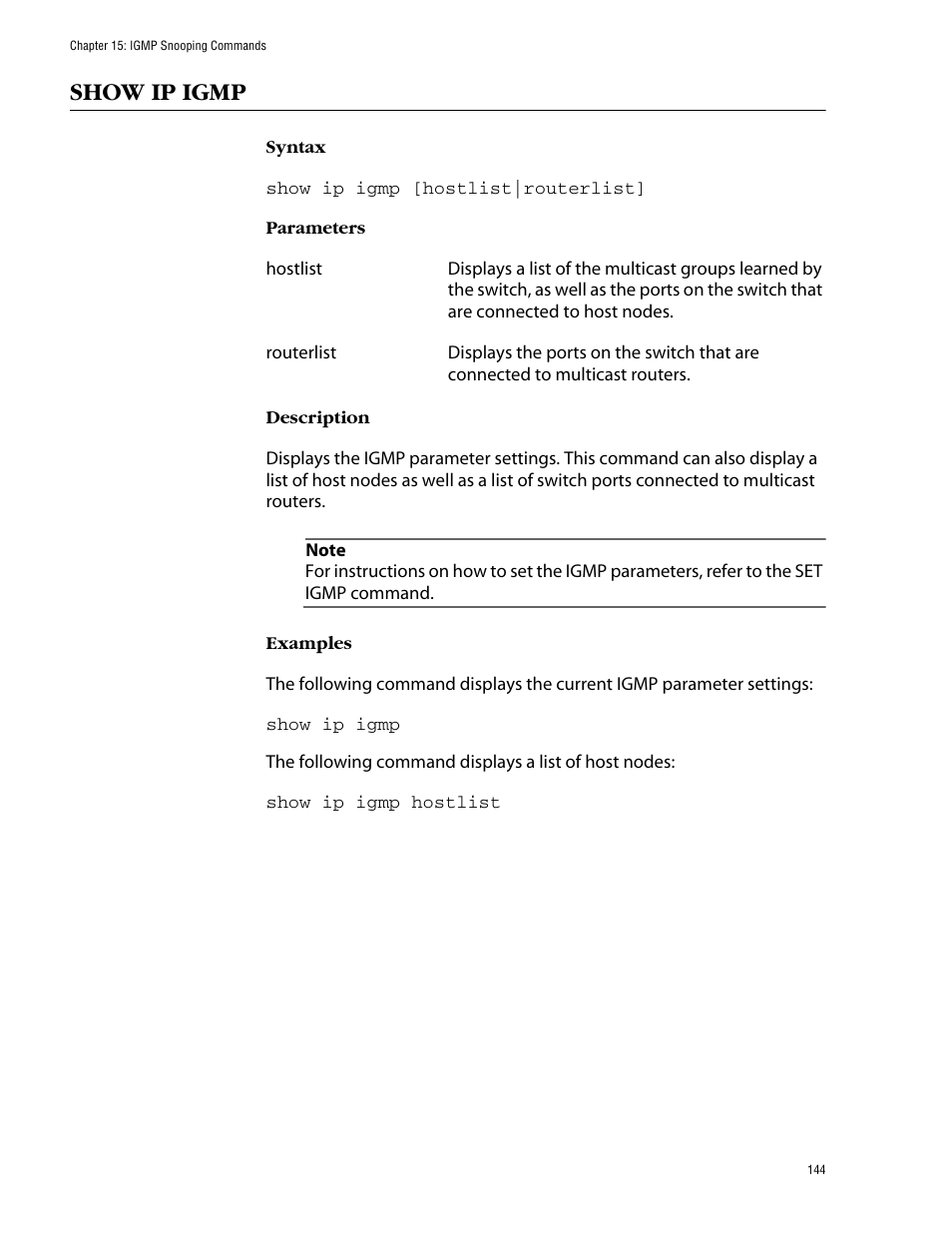 Show ip igmp | Allied Telesis AT-S39 User Manual | Page 144 / 203