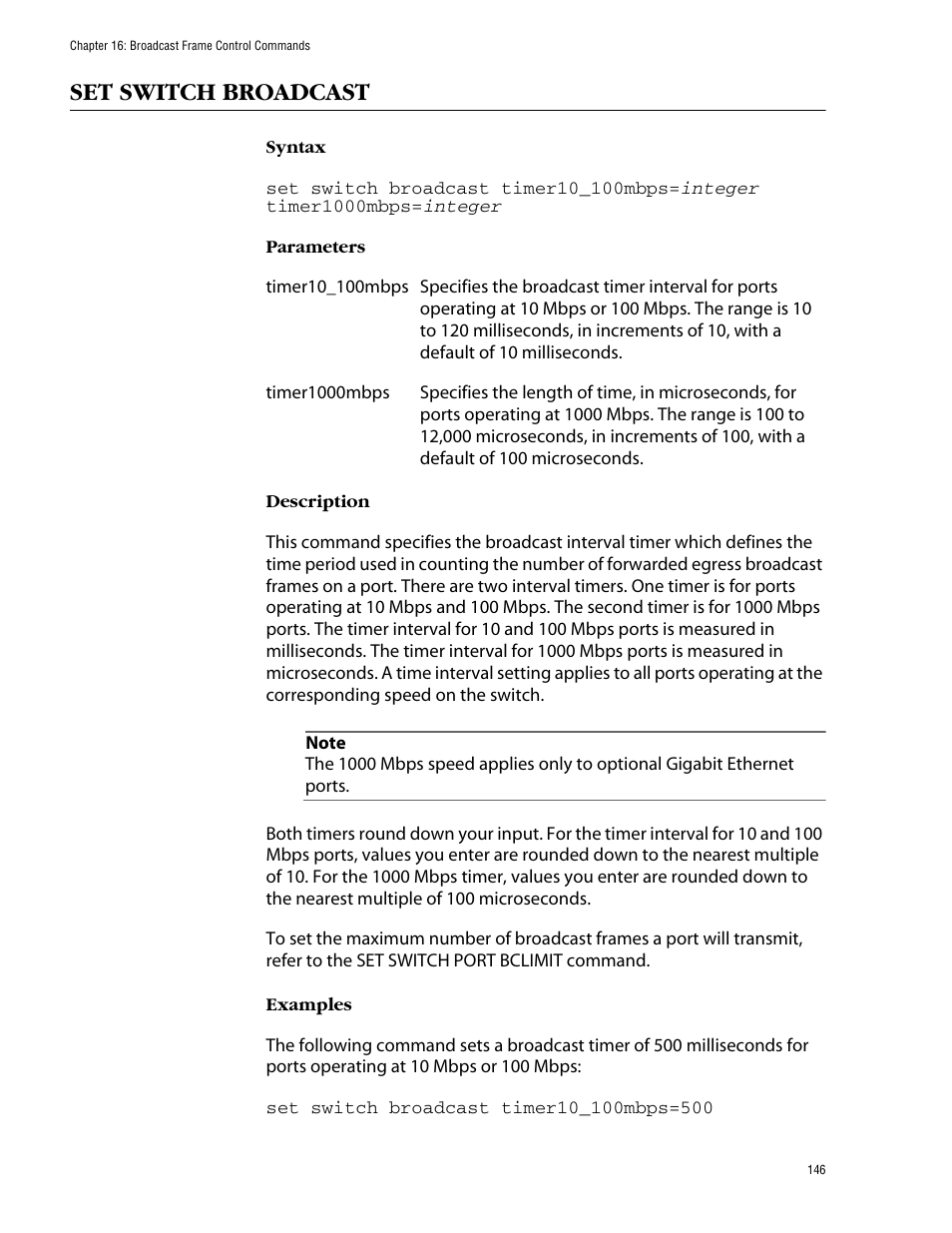 Set switch broadcast | Allied Telesis AT-S39 User Manual | Page 146 / 203