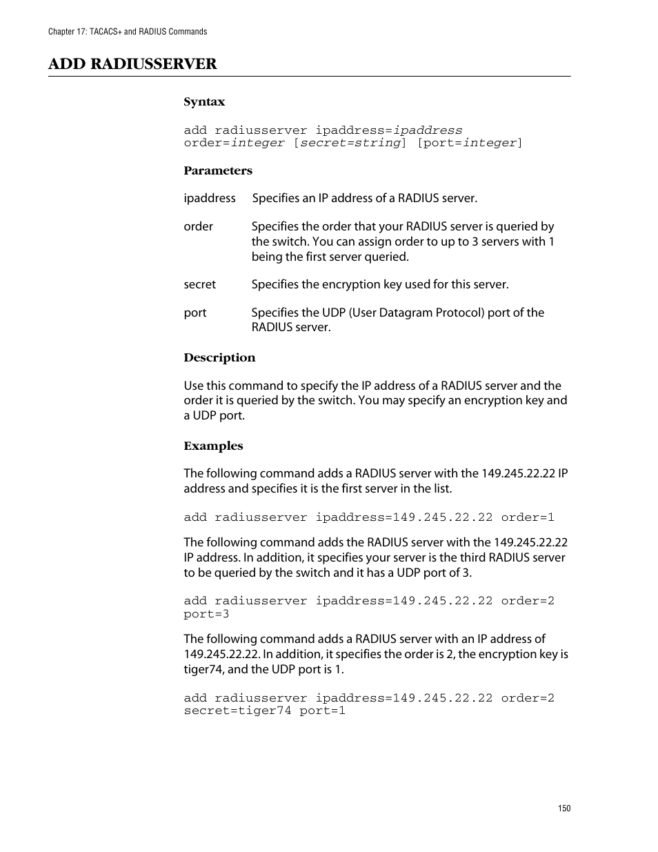 Add radiusserver | Allied Telesis AT-S39 User Manual | Page 150 / 203