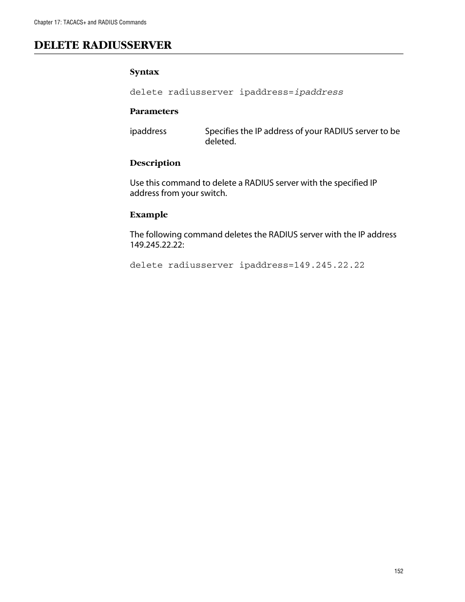 Delete radiusserver | Allied Telesis AT-S39 User Manual | Page 152 / 203