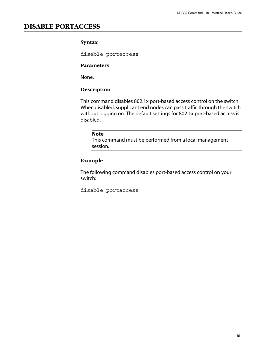 Disable portaccess | Allied Telesis AT-S39 User Manual | Page 161 / 203