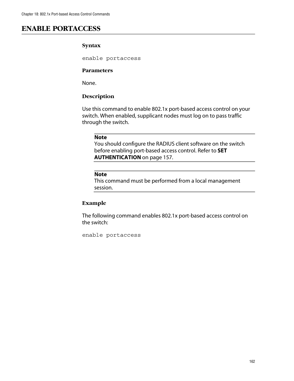 Enable portaccess | Allied Telesis AT-S39 User Manual | Page 162 / 203