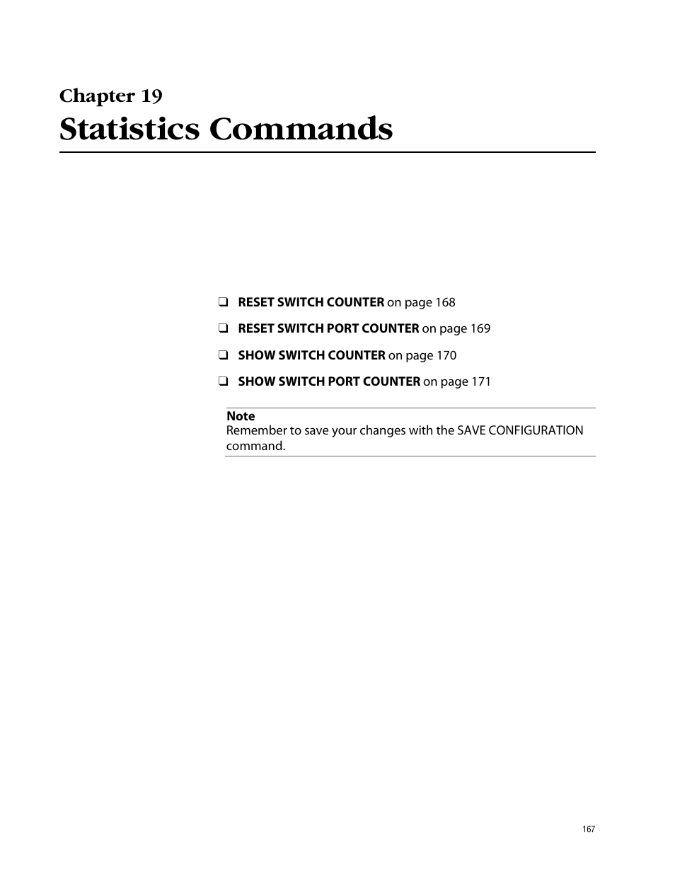 Chapter 19, Statistics commands | Allied Telesis AT-S39 User Manual | Page 167 / 203