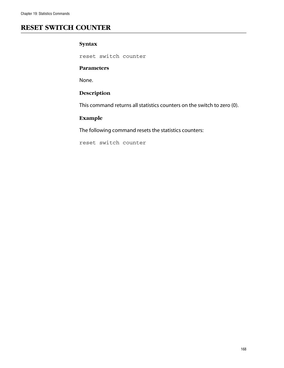 Reset switch counter | Allied Telesis AT-S39 User Manual | Page 168 / 203