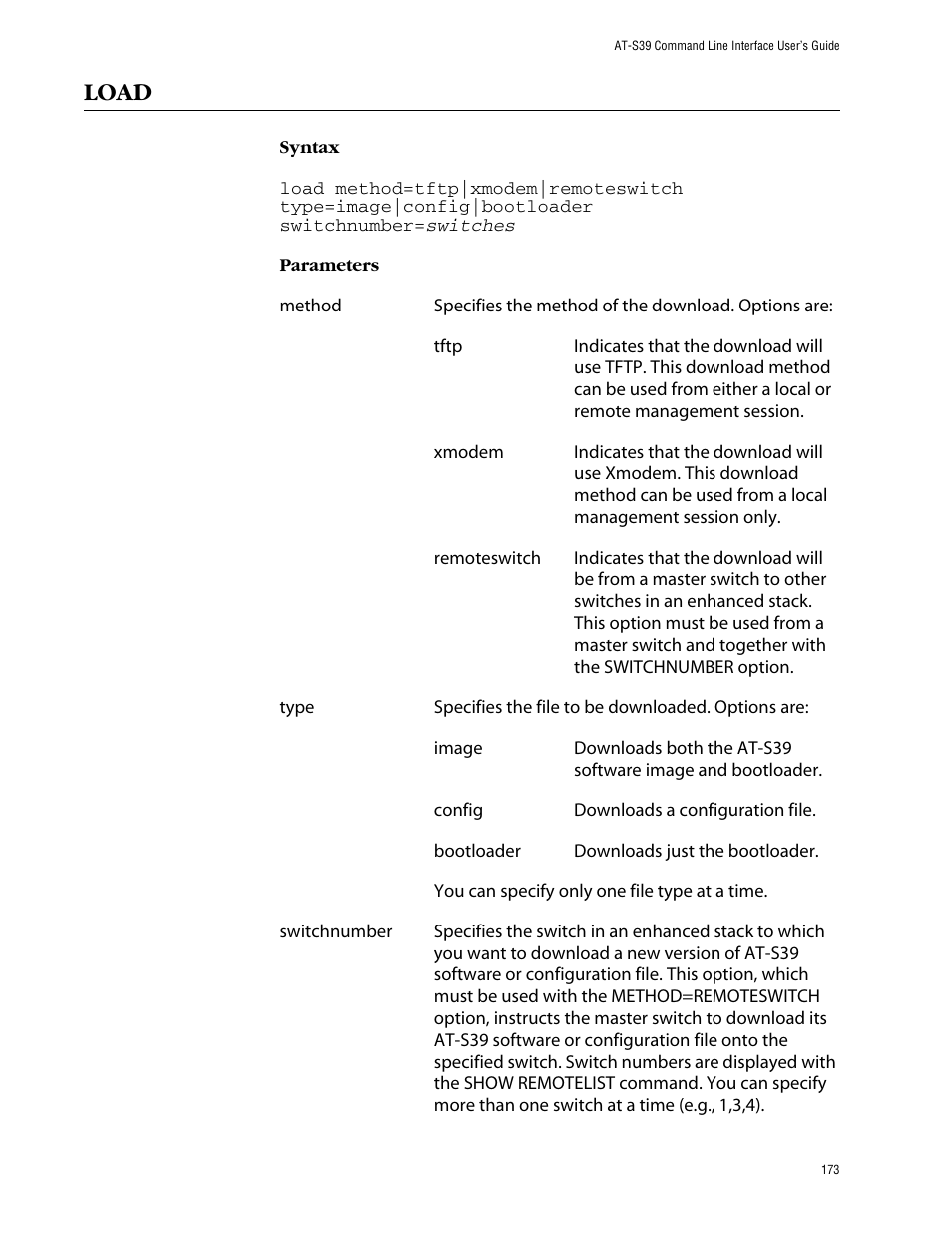 Load | Allied Telesis AT-S39 User Manual | Page 173 / 203