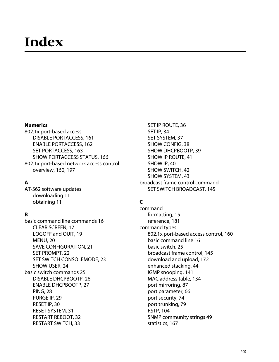 Index | Allied Telesis AT-S39 User Manual | Page 200 / 203