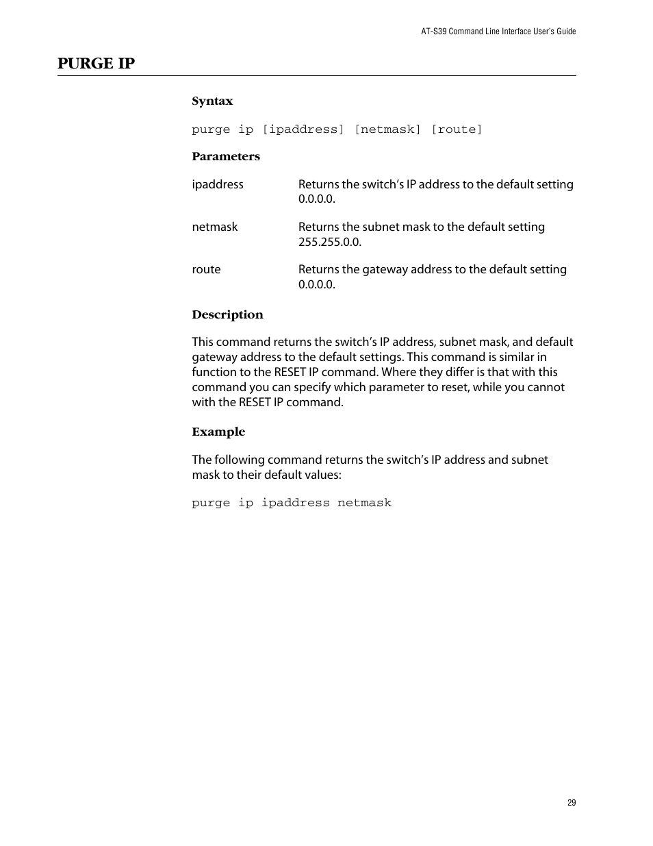 Purge ip | Allied Telesis AT-S39 User Manual | Page 29 / 203