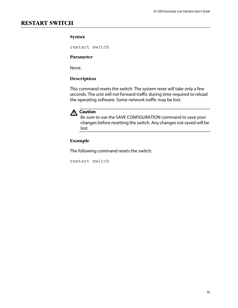 Restart switch | Allied Telesis AT-S39 User Manual | Page 33 / 203