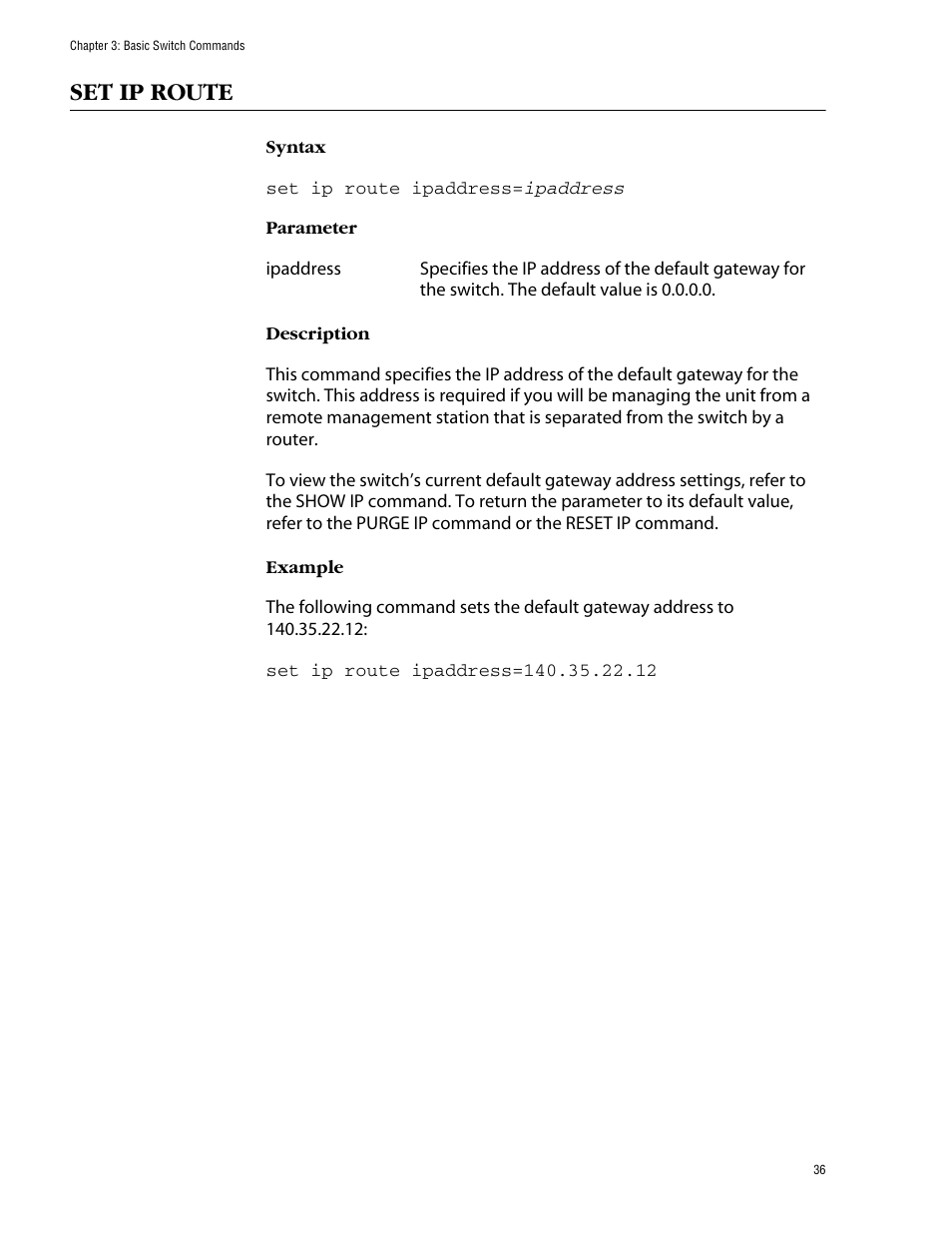 Set ip route | Allied Telesis AT-S39 User Manual | Page 36 / 203