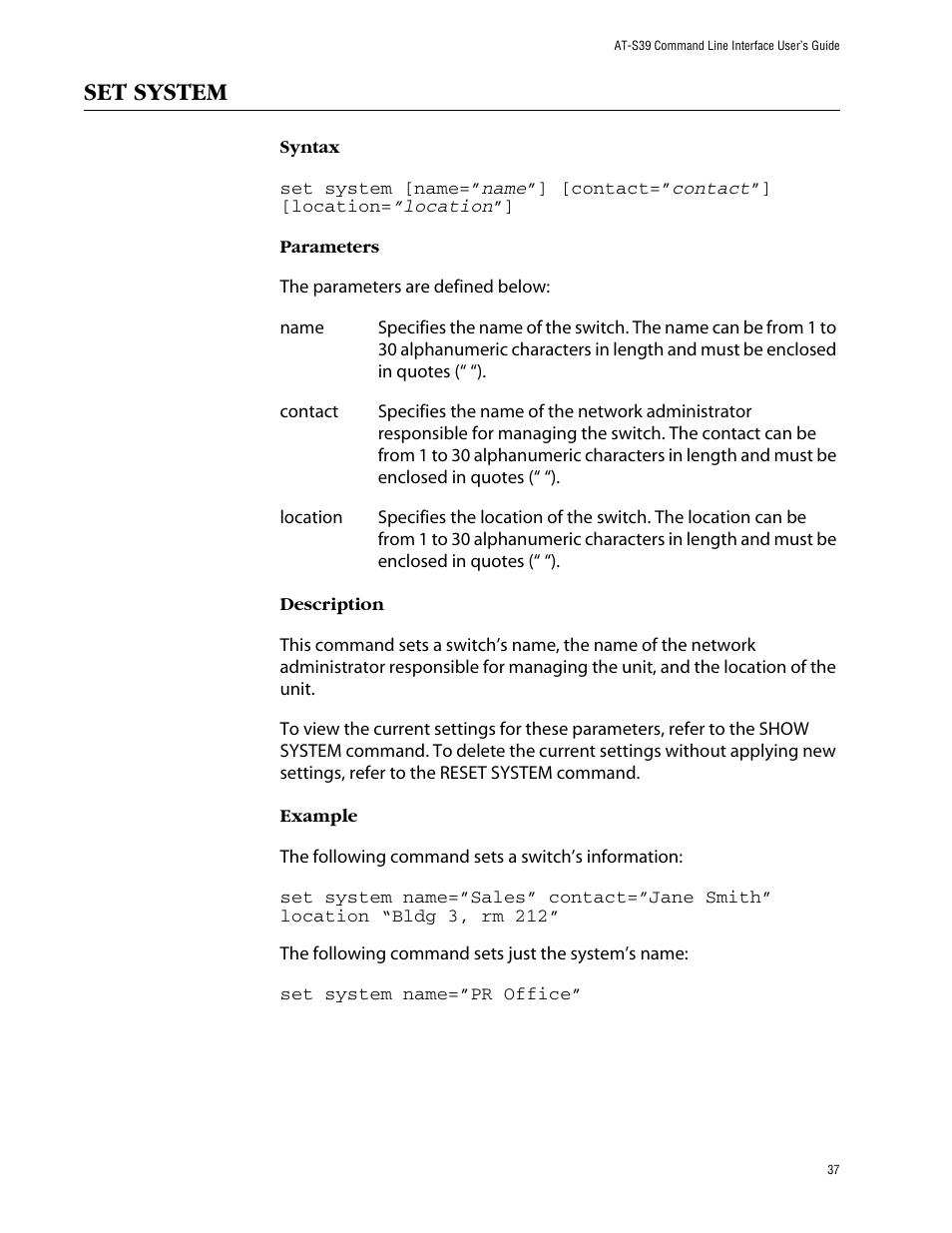 Set system | Allied Telesis AT-S39 User Manual | Page 37 / 203