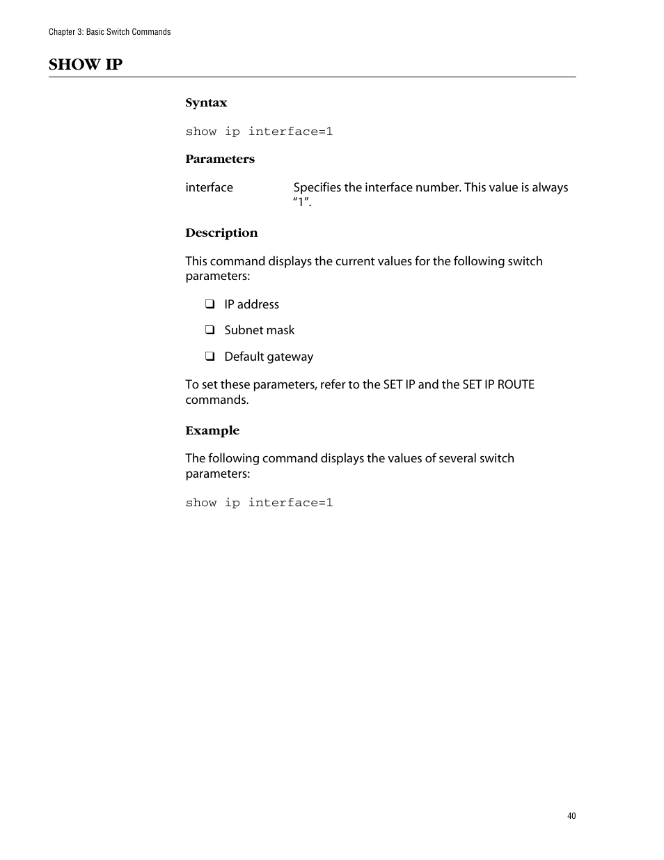 Show ip | Allied Telesis AT-S39 User Manual | Page 40 / 203