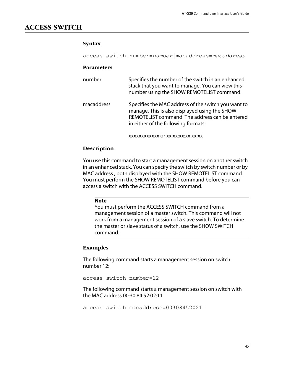 Access switch | Allied Telesis AT-S39 User Manual | Page 45 / 203