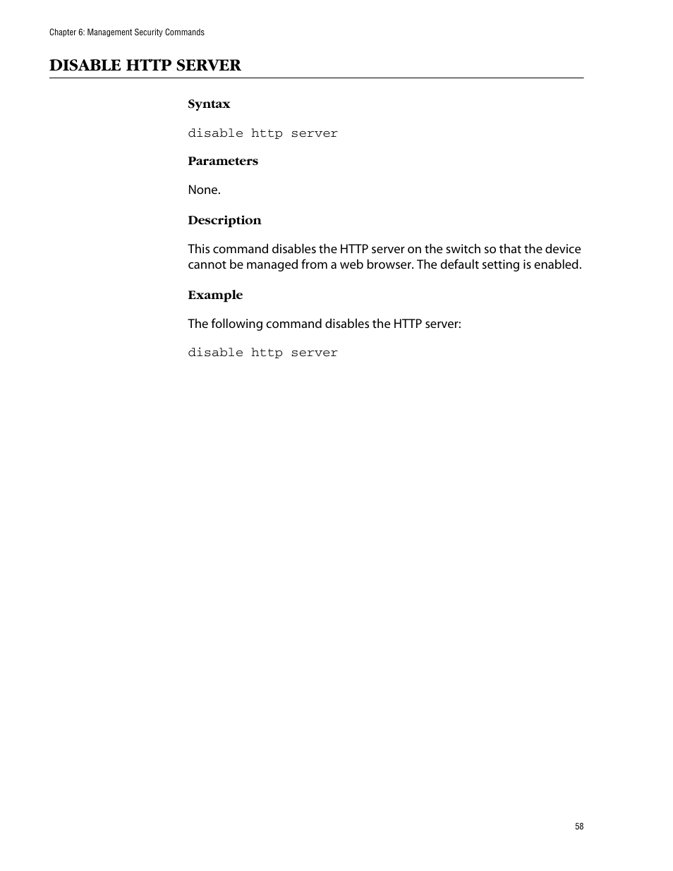 Disable http server | Allied Telesis AT-S39 User Manual | Page 58 / 203