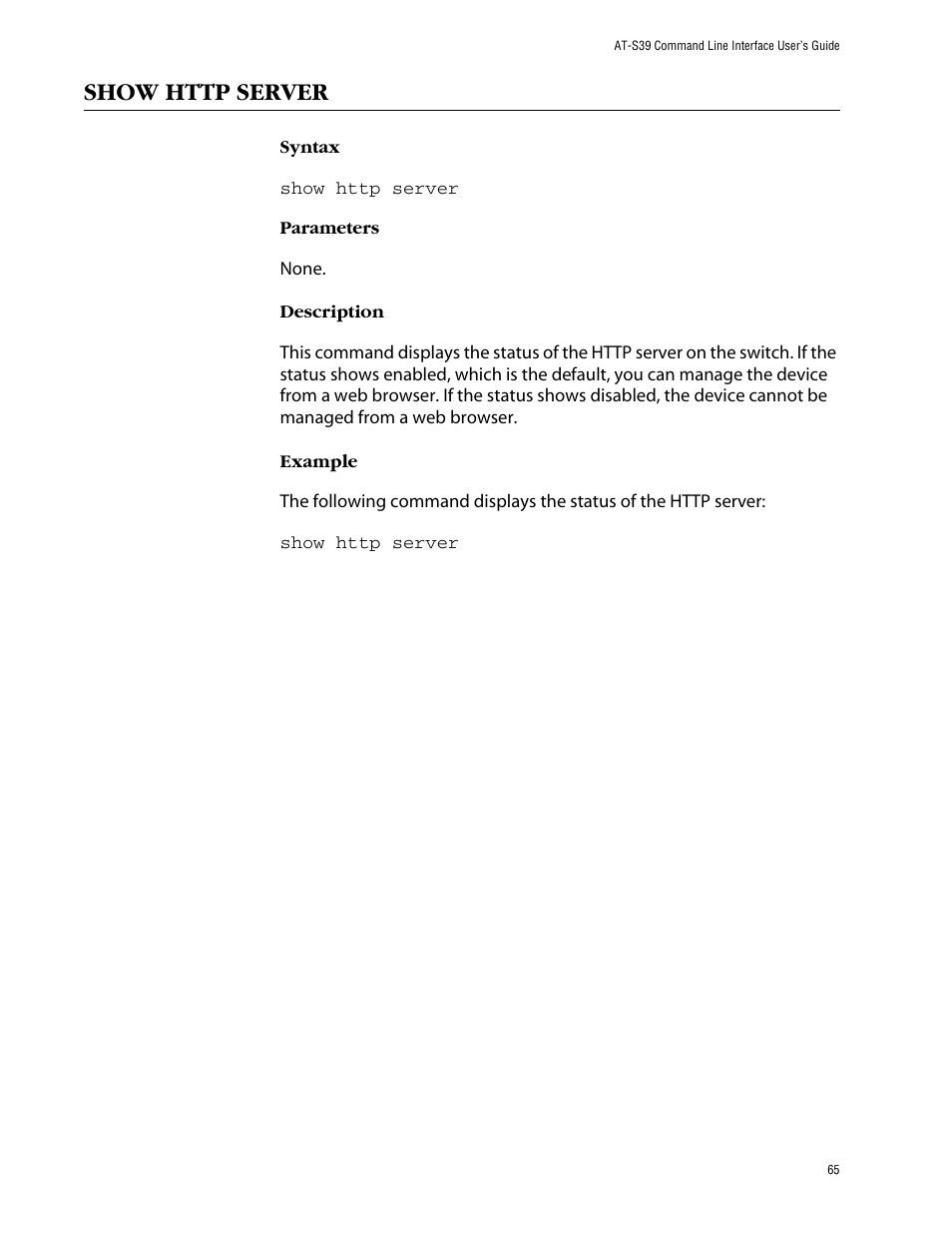 Show http server | Allied Telesis AT-S39 User Manual | Page 65 / 203