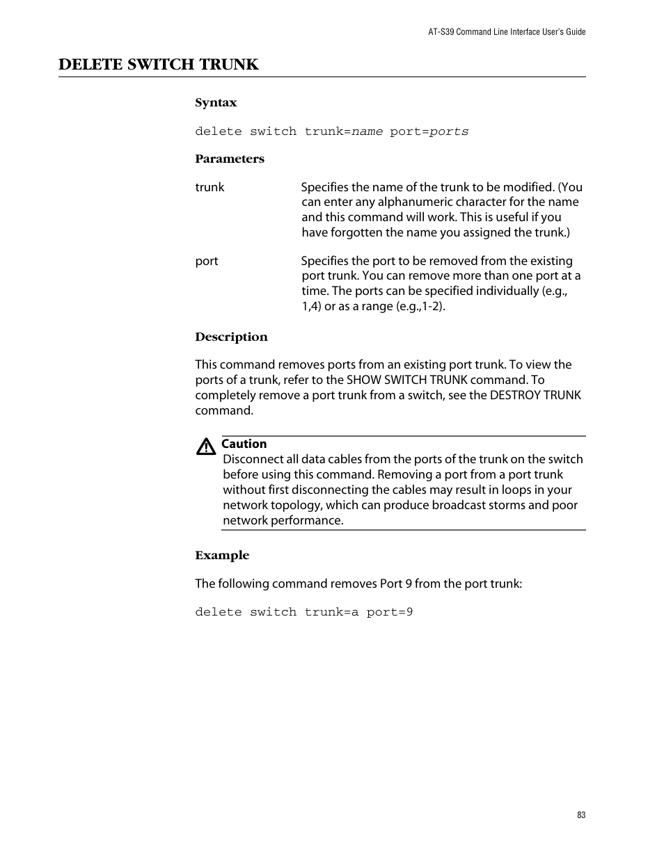 Delete switch trunk | Allied Telesis AT-S39 User Manual | Page 83 / 203