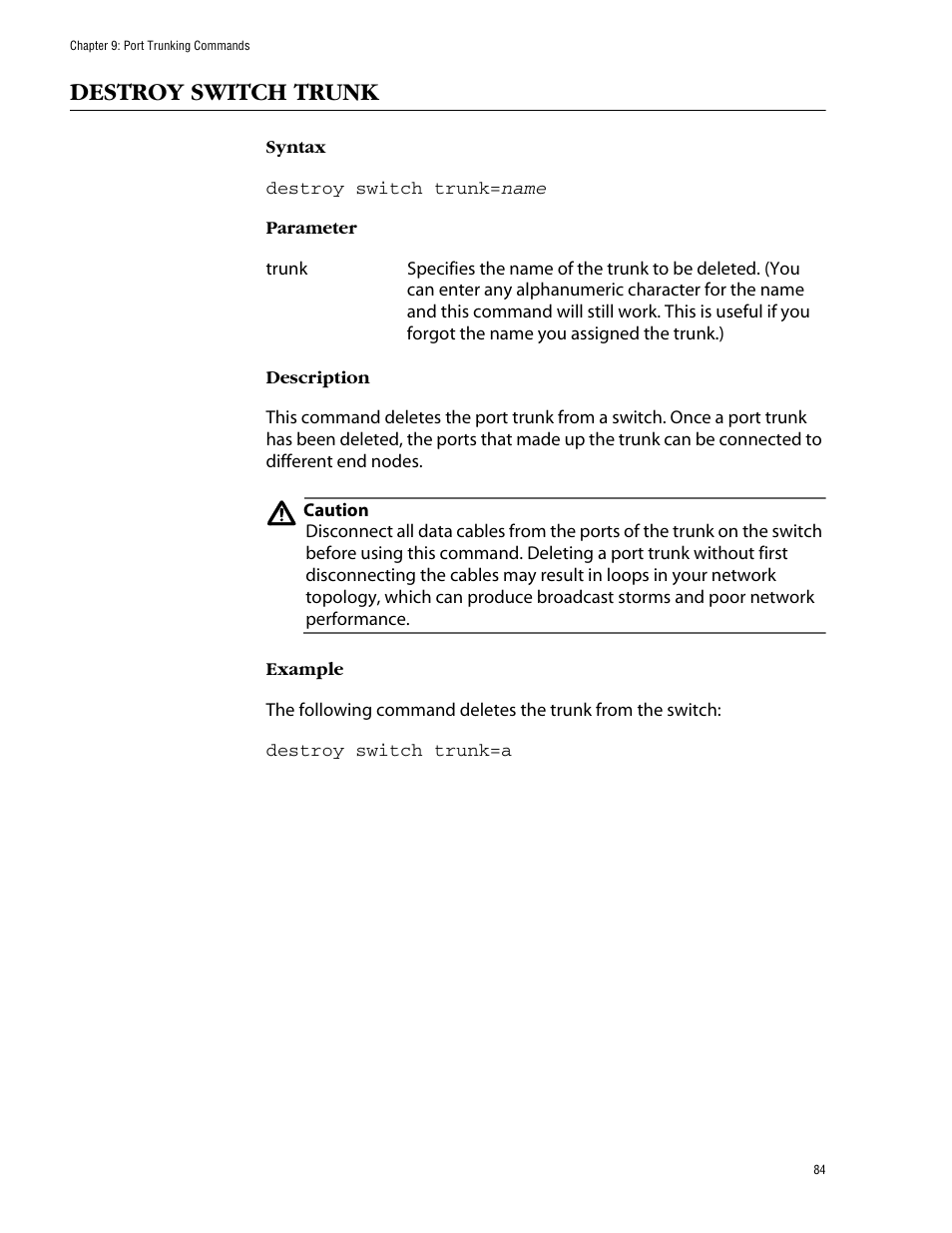 Destroy switch trunk | Allied Telesis AT-S39 User Manual | Page 84 / 203