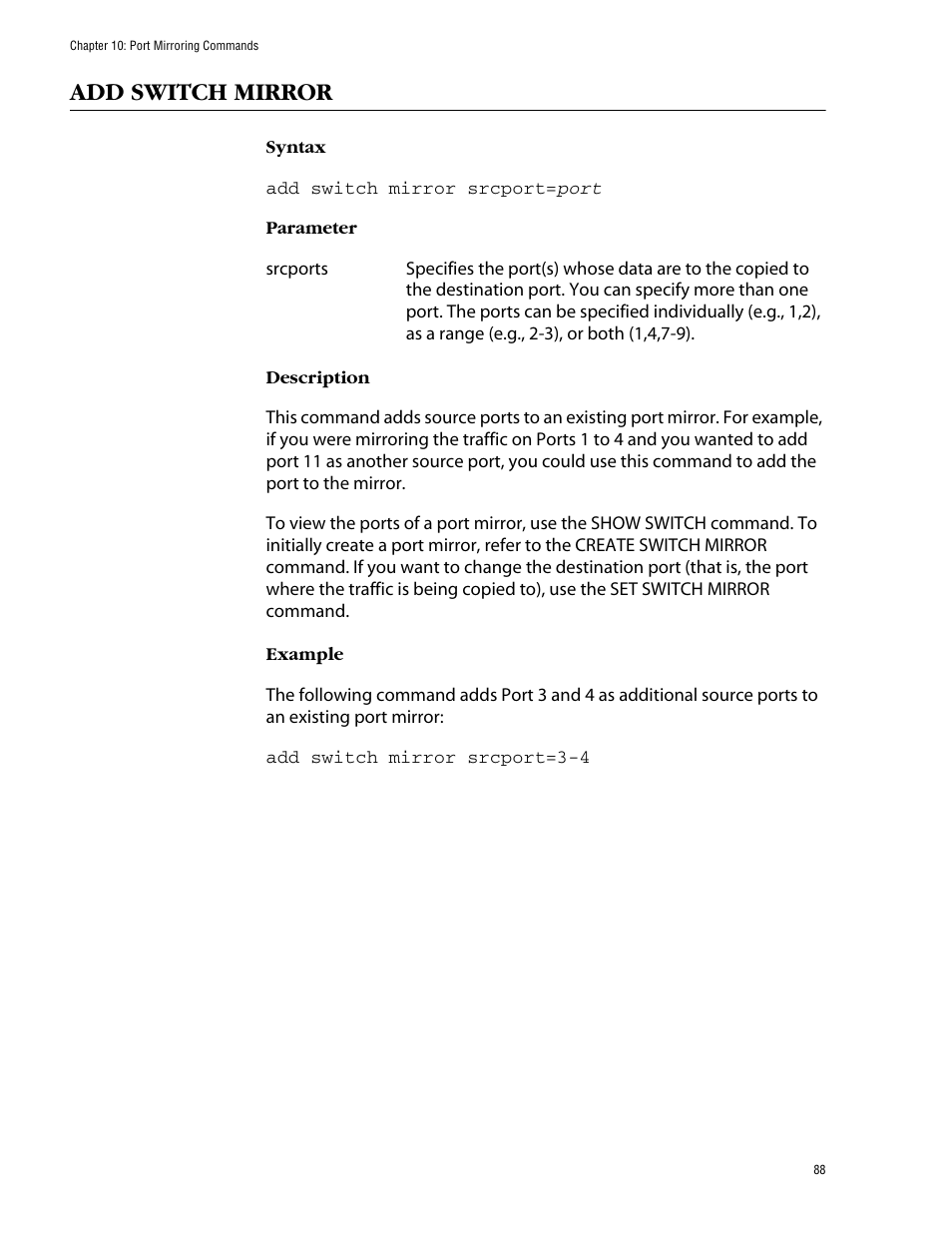 Add switch mirror | Allied Telesis AT-S39 User Manual | Page 88 / 203