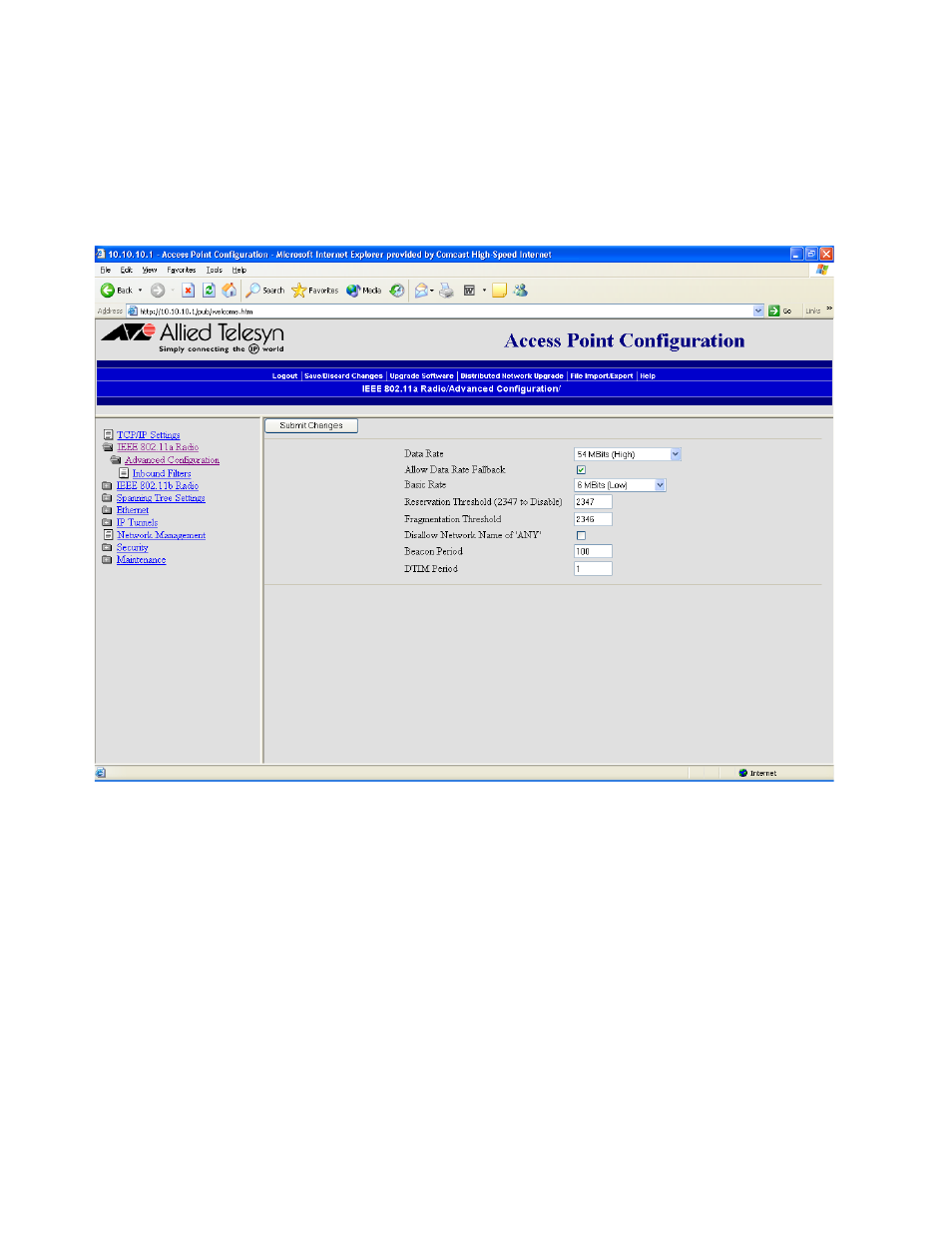 Configuring 802.11a radio advanced parameters | Allied Telesis AT-WA7500 User Manual | Page 101 / 270