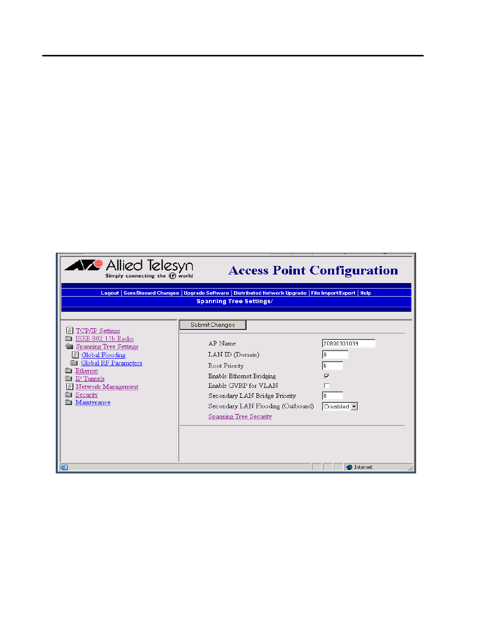 Configuring the spanning tree parameters | Allied Telesis AT-WA7500 User Manual | Page 113 / 270