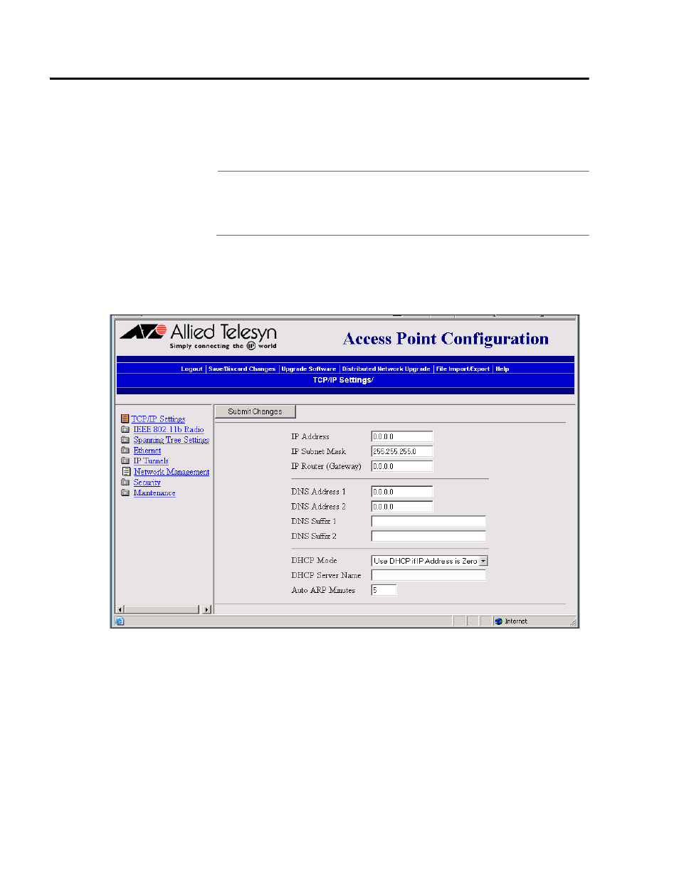 Configuring the tcp/ip settings | Allied Telesis AT-WA7500 User Manual | Page 54 / 270