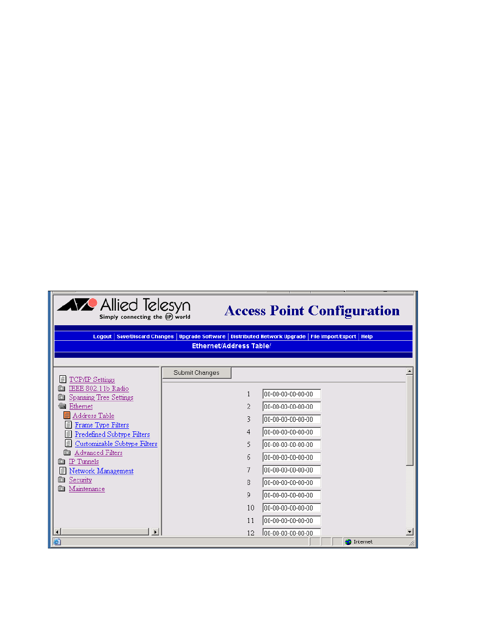 Configuring the ethernet address table | Allied Telesis AT-WA7500 User Manual | Page 63 / 270