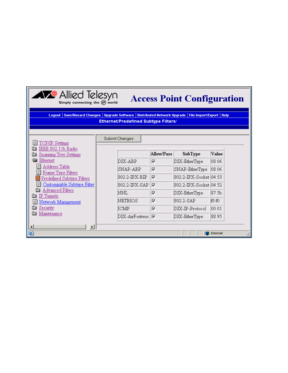 Using predefined subtype filters | Allied Telesis AT-WA7500 User Manual | Page 67 / 270
