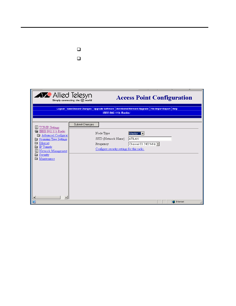 Configuring the ieee 802.11b radio | Allied Telesis AT-WA7500 User Manual | Page 87 / 270