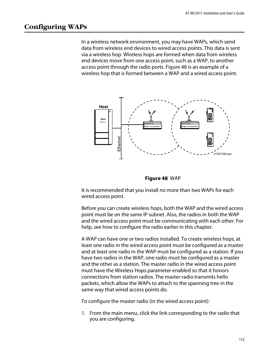 Configuring waps | Allied Telesis AT-WL2411 User Manual | Page 115 / 208