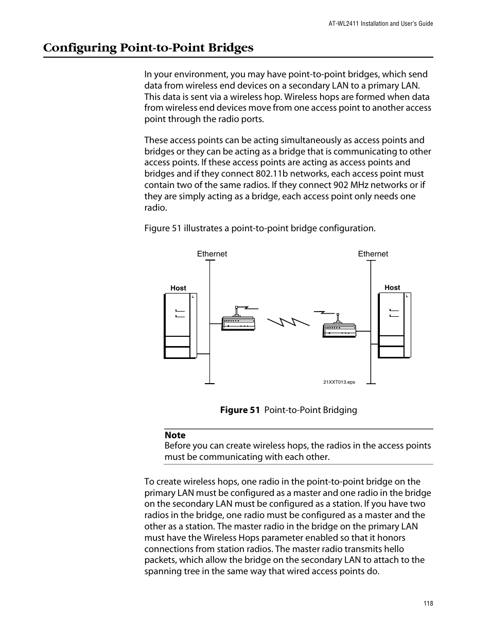 Configuring point-to-point bridges | Allied Telesis AT-WL2411 User Manual | Page 118 / 208