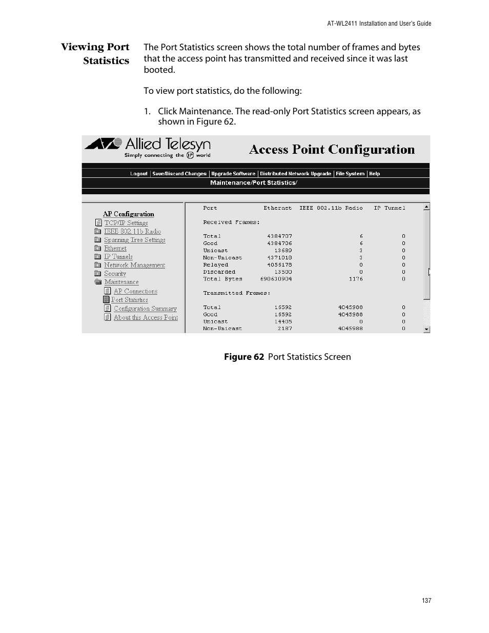 Viewing port statistics | Allied Telesis AT-WL2411 User Manual | Page 137 / 208