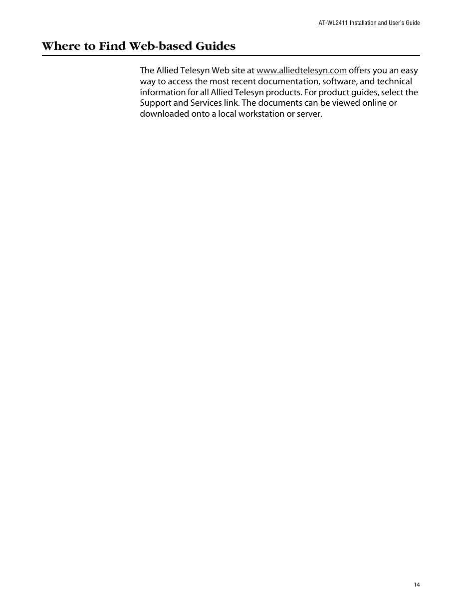 Where to find web-based guides | Allied Telesis AT-WL2411 User Manual | Page 14 / 208