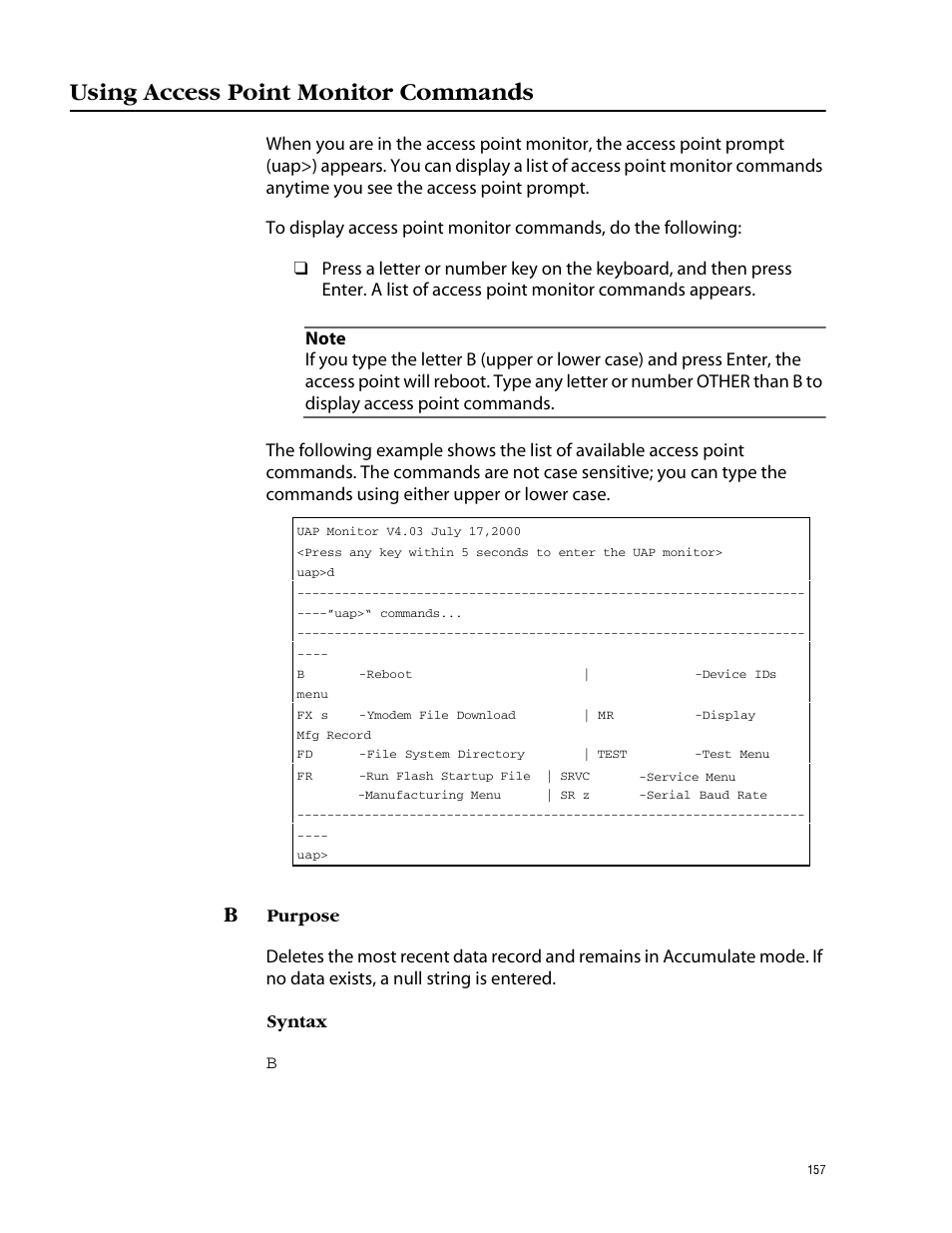 Using access point monitor commands | Allied Telesis AT-WL2411 User Manual | Page 157 / 208
