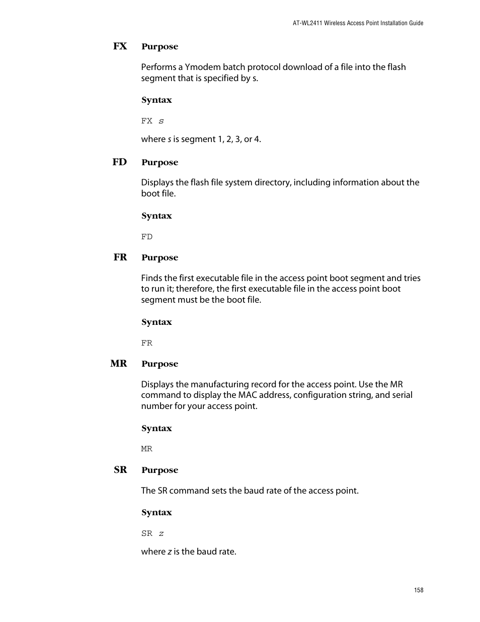 Fx fd fr mr sr | Allied Telesis AT-WL2411 User Manual | Page 158 / 208